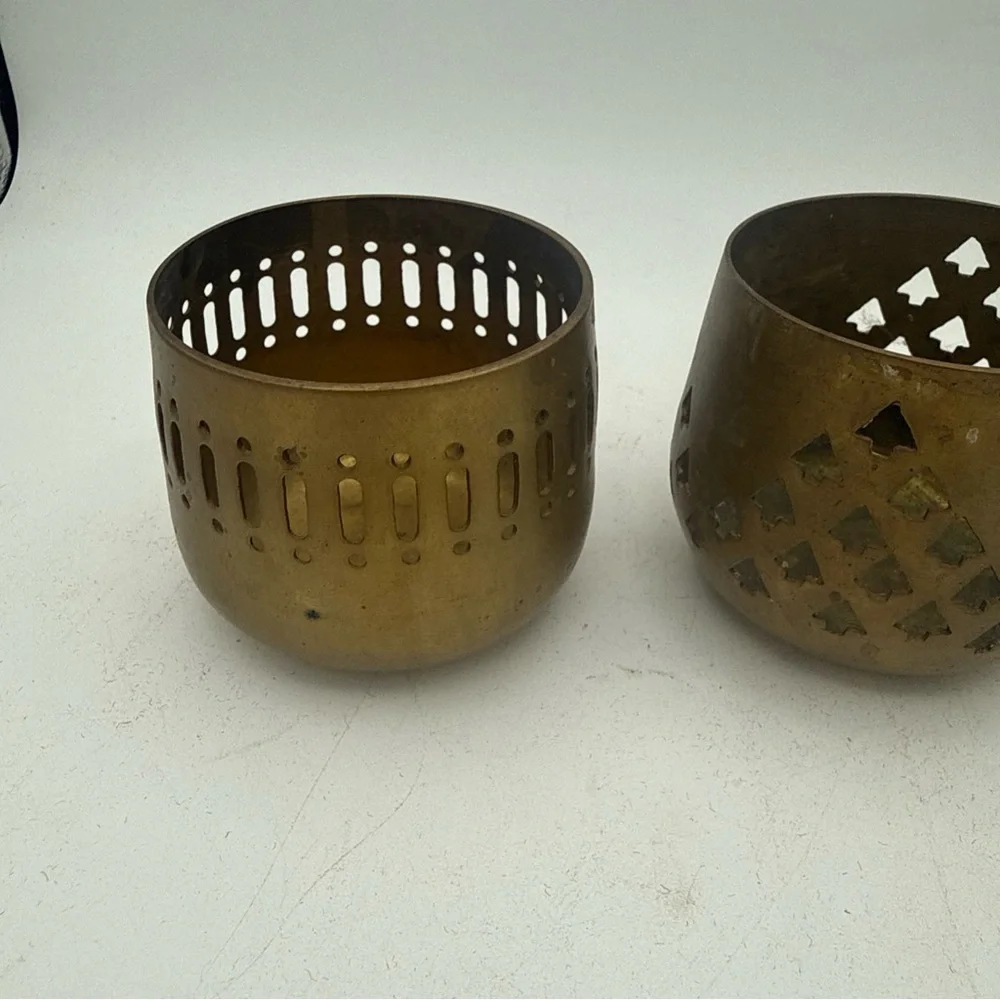 VTG  Brass votive/ Tealight Cardholders Cutout Patterns Bohemian Style India